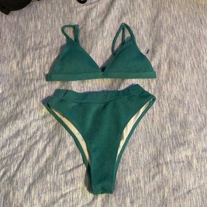 green swimsuit set